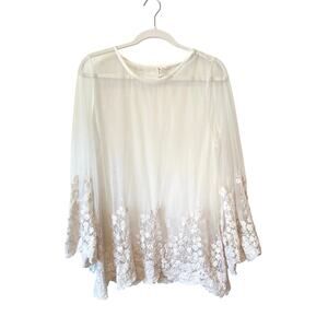 Ultra Pink Sheer Mesh Top with Embroidered Hem – XL